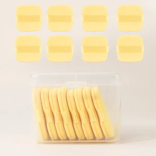 8 Borlas De Polvo Cuadradas Amarillas Con Estuche Transparen