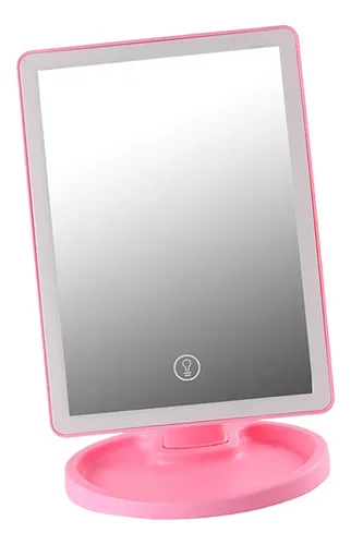 Espejo De Maquillaje Led Recargable Espejo Iluminado Rosado