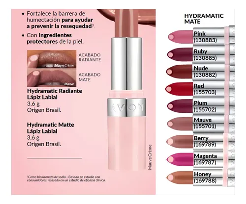 Avon Labial Hydramatic Mate Honey Con Ácido Hialuronico