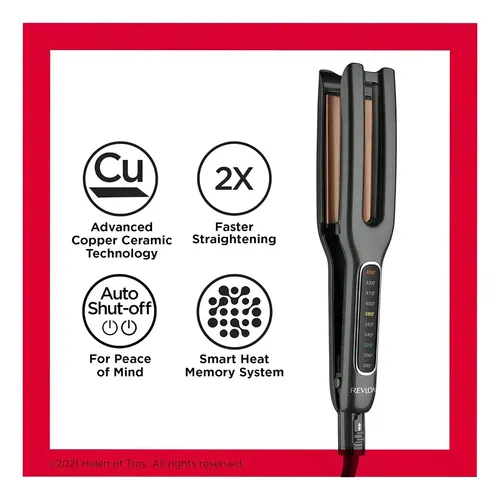 Revlon Plancha De Pelo Doble Placa De Cobre Y Cerámica Recta Color Negro