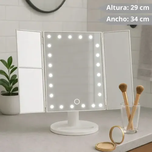 Maquillaje Tríptico Iluminación Led Portátil Base Reforzada