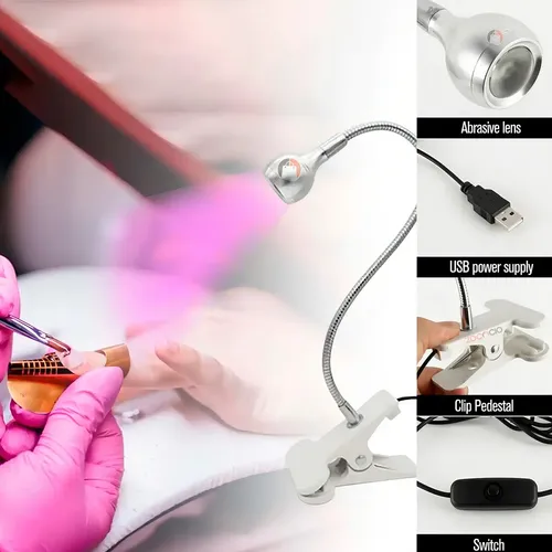 Lampara Uv Led De Secado De Uñas Brazo Flexible Y Clip Color Plateado 5