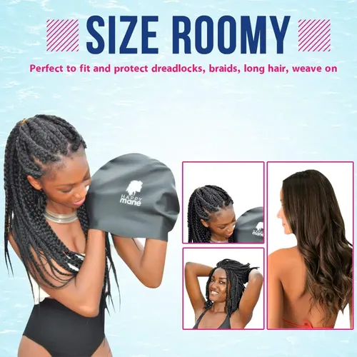 Gorro De Natación Happy Mane De Silicona Para Trenzas Y Rast