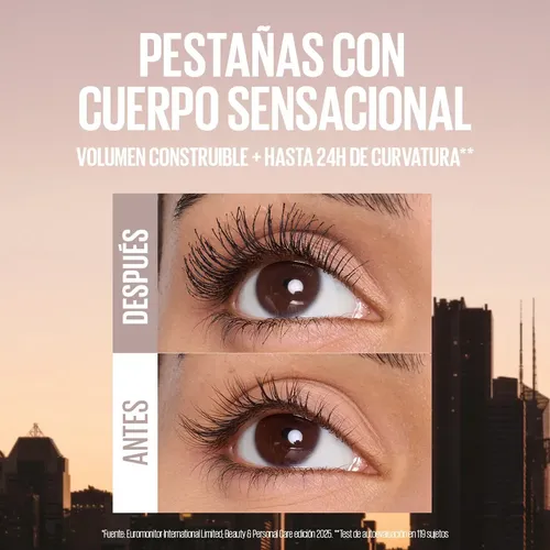 Máscara Maybelline Lash Sensational Body Very Black Lavable