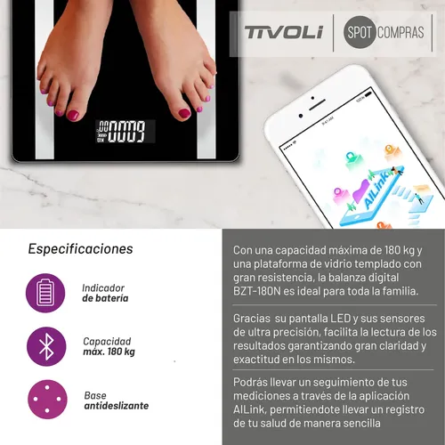 Balanza Digital De Baño Tivoli Bluetooth Sensor Temperatura