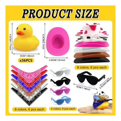 36 Sets Cowboy Ducks Con Mini Bufanda De Sombrero Y Gafas De