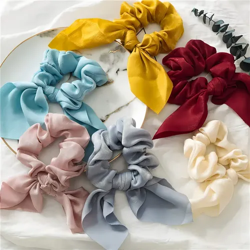 Lazos Elásticos Cabello Satén 12 Colores Oreja Conejo