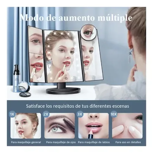 Espejo Maquillaje Luz Tríptica Aumento 3x/2x/10x Buen