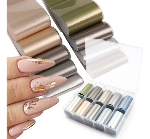 Lámina De Uñas Silpecwee, 10 Rollos De Oro Metalizado, Plata