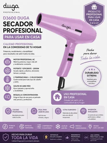 Secador De Pelo Profesional Duga (2000w) Prof 3600 Color Violeta Claro