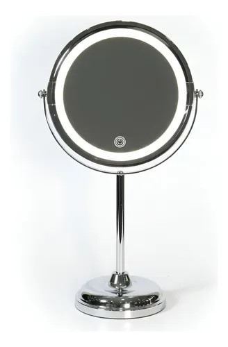 Espejo Doble 22cm Diametro Luz Led y Aumento X3 c/ Base Hecha en Metal Cromado Super resistente + Leds integrados a pila para suavisar sombras al ver de muy cerca mejorando experiencia de Uso – Oferta