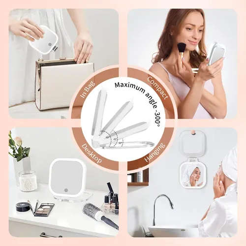 Espejo De Maquillaje Con Luz Led 30x Portátil Blanco