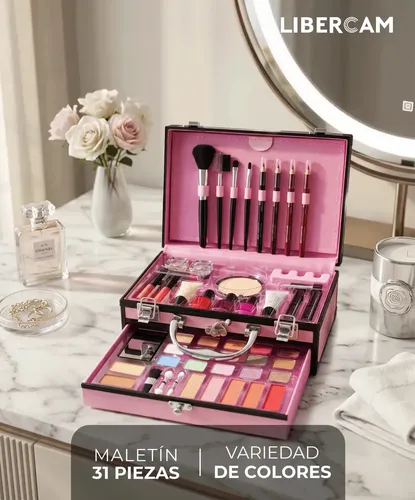 Maletin De Maquillaje Porta Cosmetico Makeup 31 Piezas LIBERCAM BAMA-02 Color Rosa