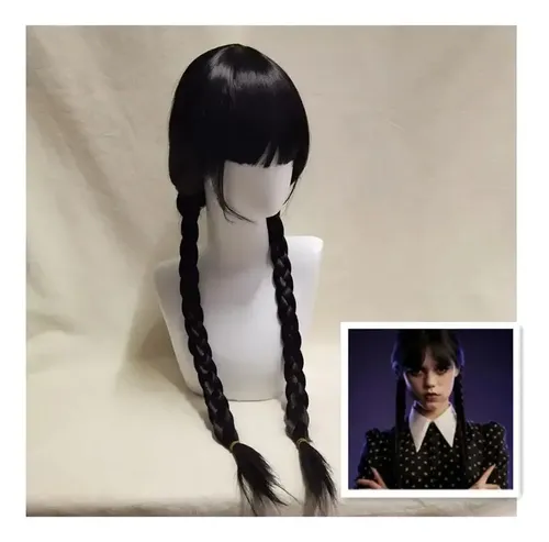 Película De Pelo Sintético De Long Wednesday Addams, Cosplay