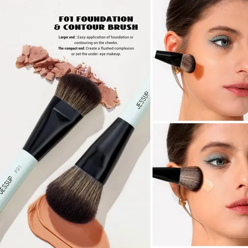 Set 3 Brochas Maquillaje Jessup Doble Punta Azul Cian