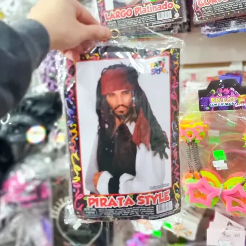 Peluca Pirata Larga Con Parche Y Pañuelo Calavera Cotillon