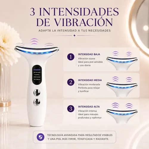 Masajeador Facial Y Cuello Ems Led Calor Con Serum Colágeno