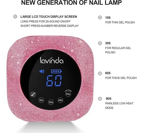 Lámpara De Uñas Uv Led Inalámbrica Lavinda 54w Rosa