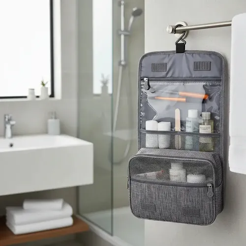Portacosmeticos Neceser De Viajes Para Organizar y Proteger Maquillaje Cepillos Cremas | Estuche Desplegable Grande | Impermeable Color Gris | Totalequipos