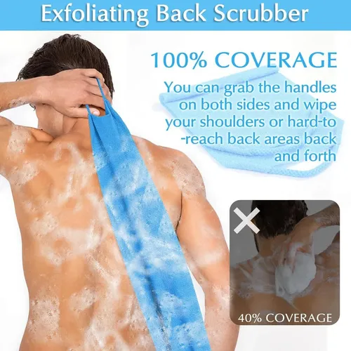 Pack Exfoliante Corporal Anezus de Nylon Azul con Guantes y Toalla