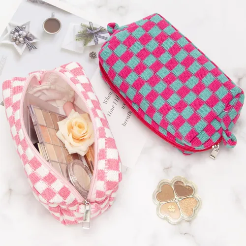 Pazimiik Bolsa De Maquillaje A Cuadros Para Bolso Portátil C
