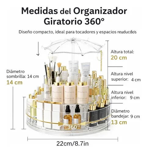 Set Organizador De Maquillaje 360 Y Porta Brochas Blanco