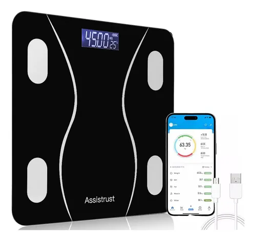 C Báscula Digital Assistrust 180kg Vidrio Templado Con Black