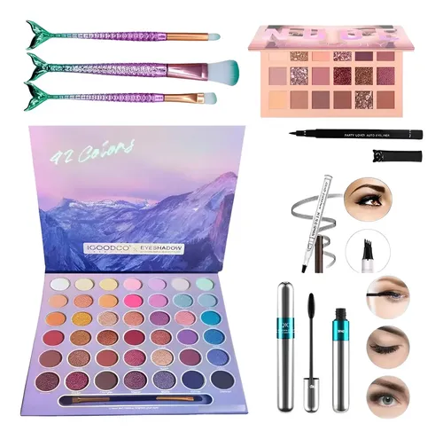 Set Maquillajes Para Dama Sombras Rimel Pinceles Delin Cejas