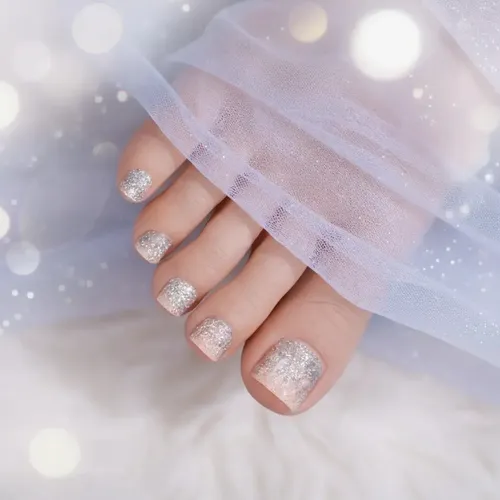 Tiras De Uñas Gel Para Pies Autoadhesivas 22u – No Necesita Lampara UV – Nude Champagne Glitter