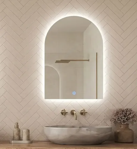 70×50 Espejo Medio Punto Con Luz Led Fría Táctil De Pared
