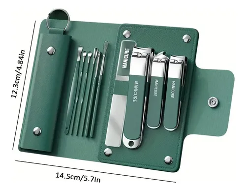 Kit De Cortauñas Profesional De 10 Piezas En Verde Oscuro