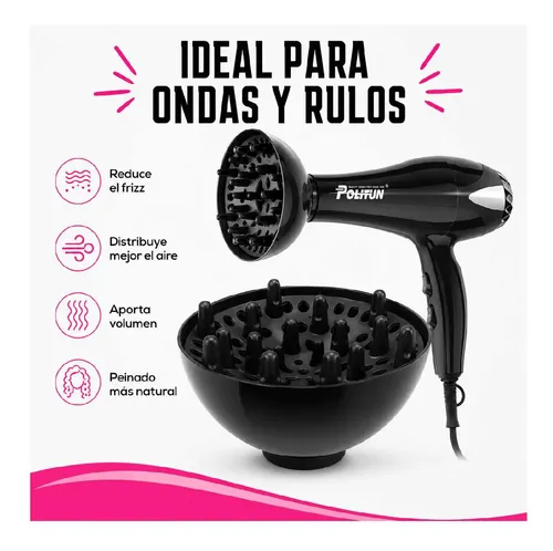 Secador De Pelo Profesional 1500w Con Difusor Y Peines Kit