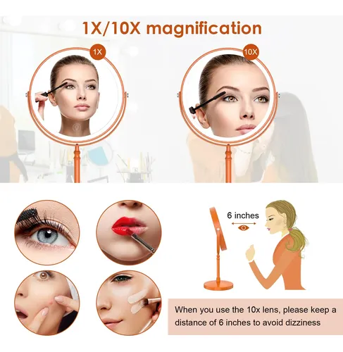 Espejo De Maquillaje Con Luz Led 1x 10x Recargable Naranja