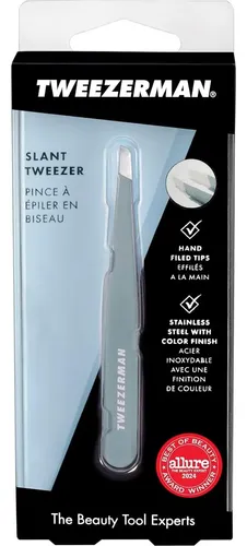 Pinza Para Cejas Tweezerman Mist Blue Slant Acero Inoxidable
