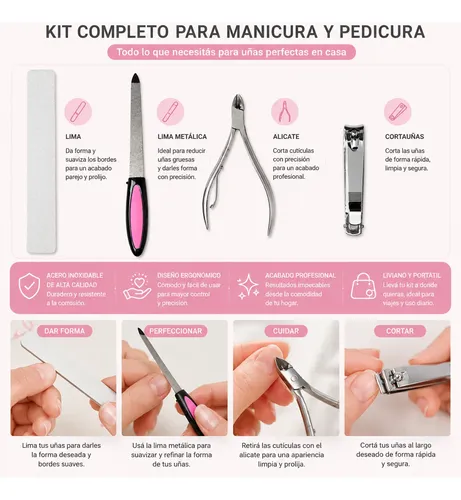 Set Kit Uñas Completo Alicate Cortaúñas Lima Profesional