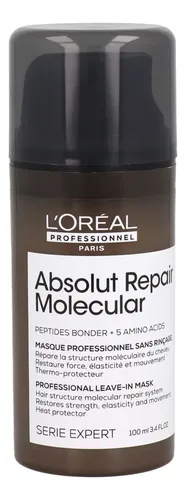 L’Oréal Professionnel Serie Expert Absolut Repair Molecular Mascarilla Sin Enjuague Reparadora de Daño Profundo para Cabello Dañado con Protección Térmica, 100 ml