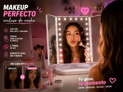 Espejo Led Makeup Tiktok Táctil 180° Luz Pro Blanco