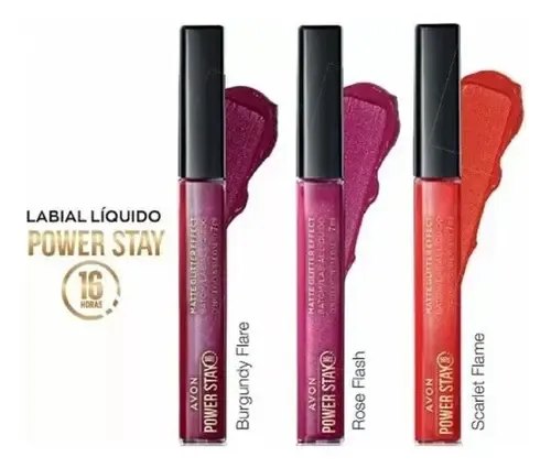 Avon Labial Power Stay Mate Gliter Intransferible Dura 16hs Acabado Mate Glitter Effect Color Burgundy Flare