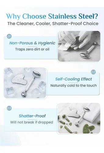 Kit Gua Sha Y Rodillo Facial Acero Inoxidable Silver