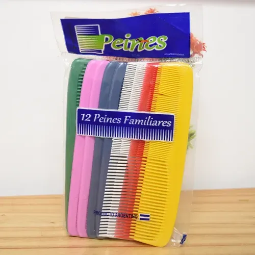 Pack X 12 Peines Familiar 19 Cm Plásticos Colores Surtidos