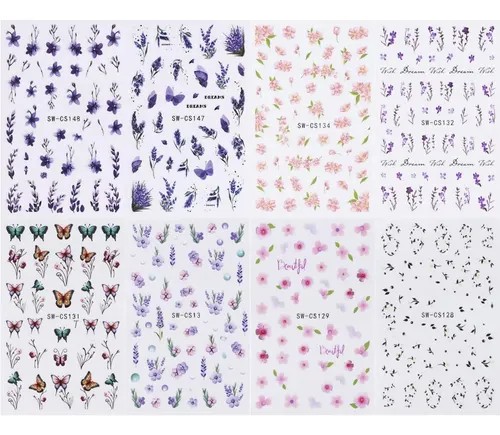 Pegatinas De Uñas Wenewfine 3d Con Forma De Flor Rosa Y Púrp