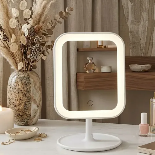 Espejo Rectangular Con Luz Touch Blanco Led Usb Maquillaje