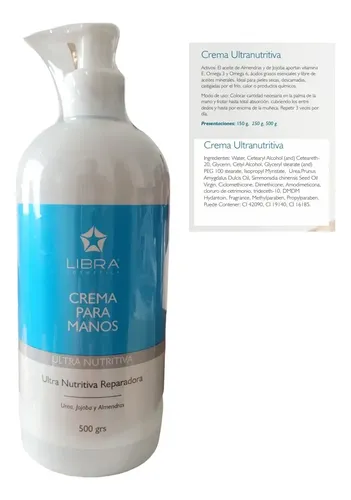 2 Crema Para Manos Ultra Nutritiva 500gr. – Libra Cosmetica Fragancia Suave