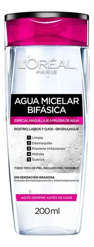 Loreal Agua Micelar Bifasica Desmaquilla A Prueba Agua 200ml