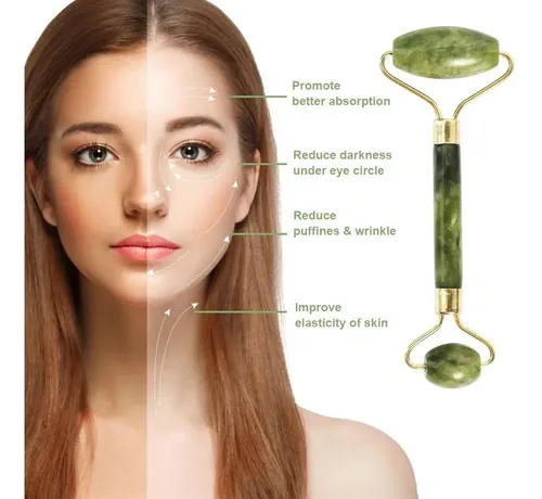 Masajeador Facial Corporal Rodillo Piedra Jade Verde Premium
