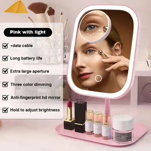 Espejo De Maquillaje Led Táctil Con Base Organizadora Blanco