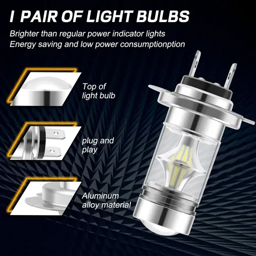 8×, 4 Par Bombillas Led H7 Alta Potencia 100 W 20 Led Junwt