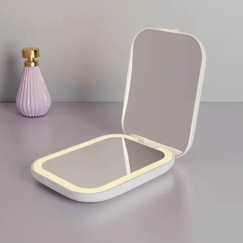 Espejo Con Luz Led 3tonos Plegable Recargable Usb Maquillaje
