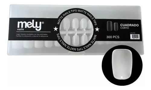 Pack x300 Tips Cuadrados Cortos Para Soft Gel Prelimados Transparentes Mate Mely