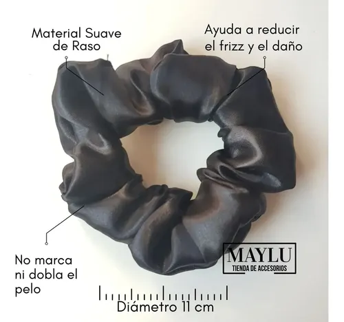 Scrunchies Saten, Colitas De Pelo De Raso Antifrizz Premium . Negro